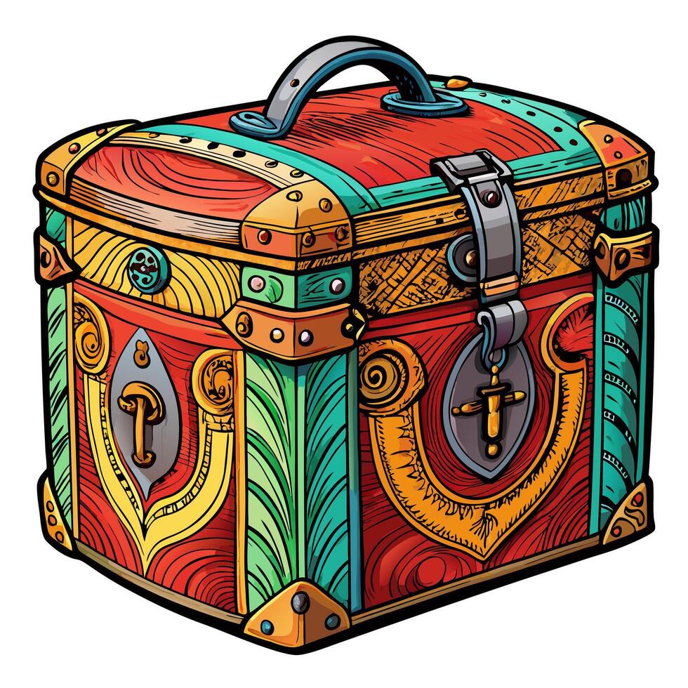 Colorful Vintage Treasure Chest with Intricate Patterns vector