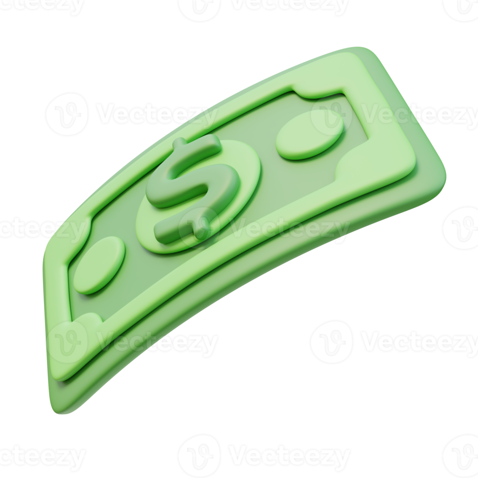 3D Rendering Icon Green Wave Twisted Money Banknote Dollar Sign. Money Finance Concept. 3D Illustration png