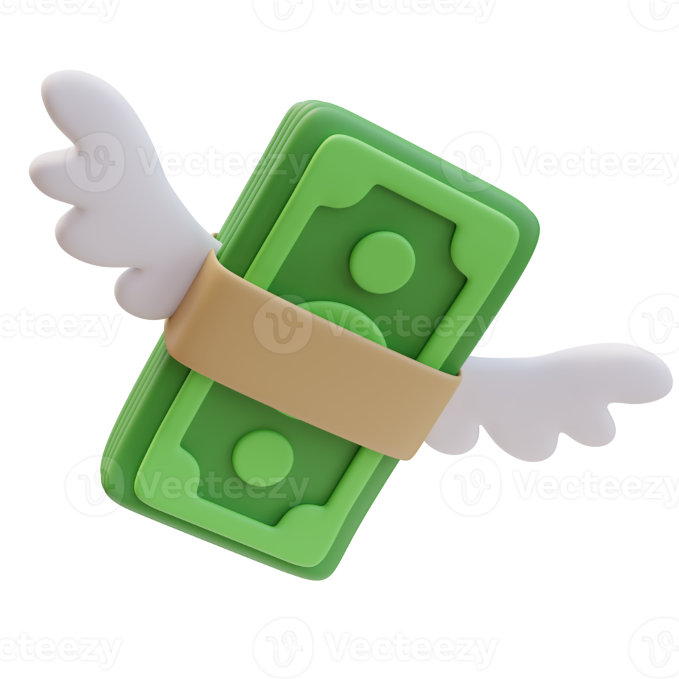 3D Rendering Icon Green Money Banknote Stack Bundle with Wings Dollar Sign. Money Finance. 3D Illustration png