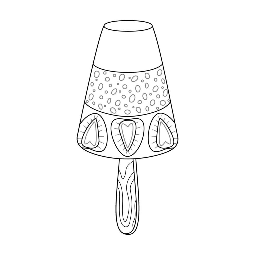 Layered Ice Cream with Strawberry doodle style isolated. Hand drawn black and white isolated logo. line art design element for web graphic design, poster. Coloring page art therapy illustration vector
