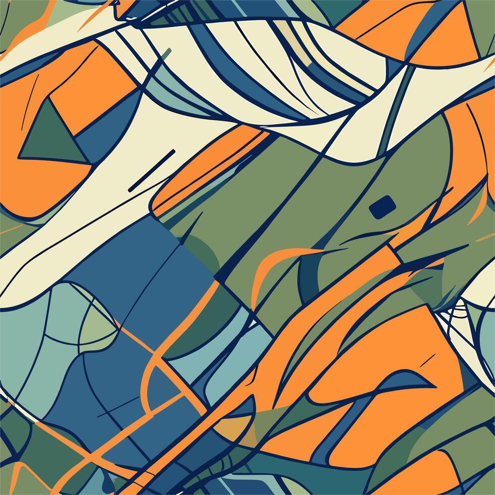 Abstract Artistic Design with Bold Orange Green Blue Lines and Shapes vector