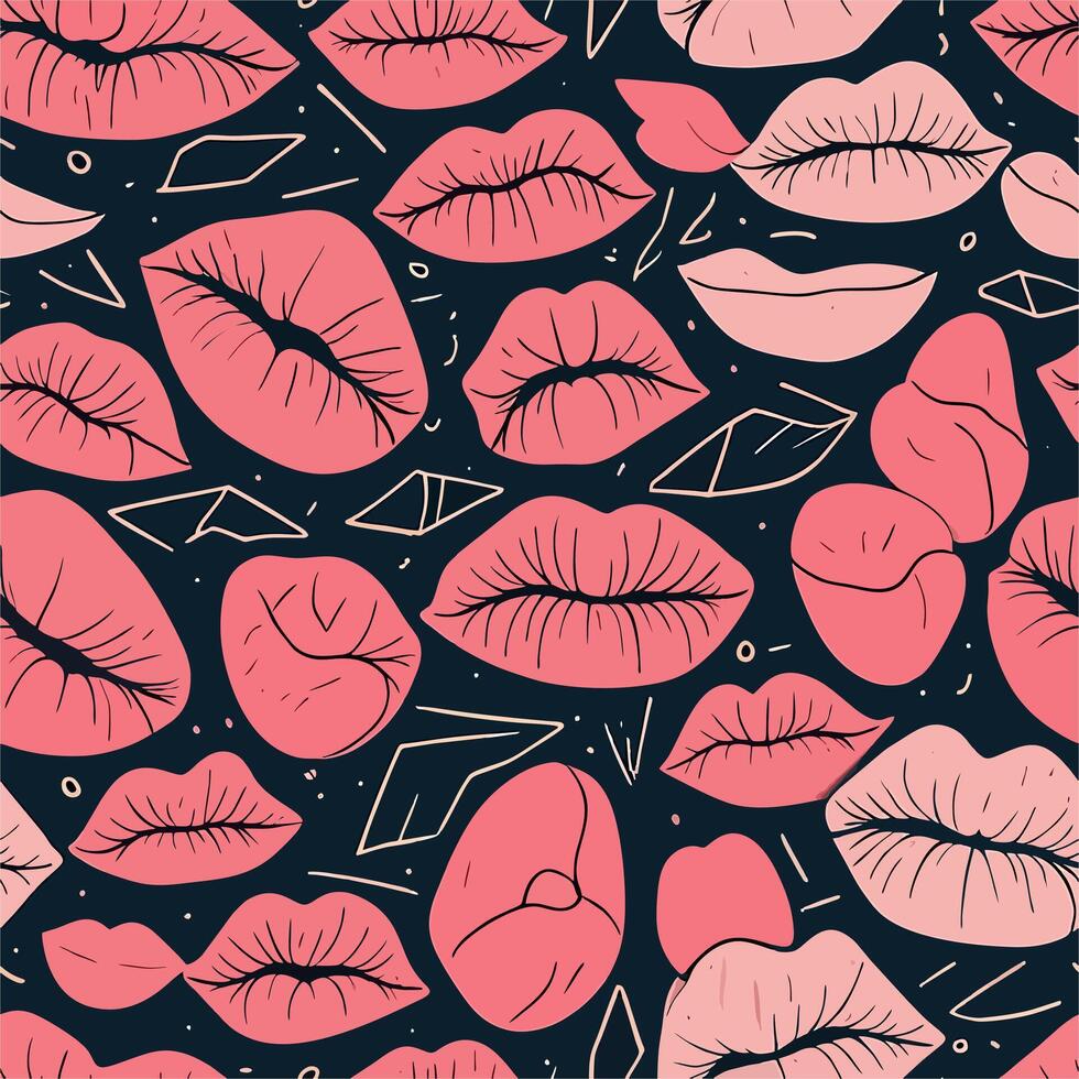 Seamless pattern of pink lips and geometric shapes a trendy design for fashion or textile vector