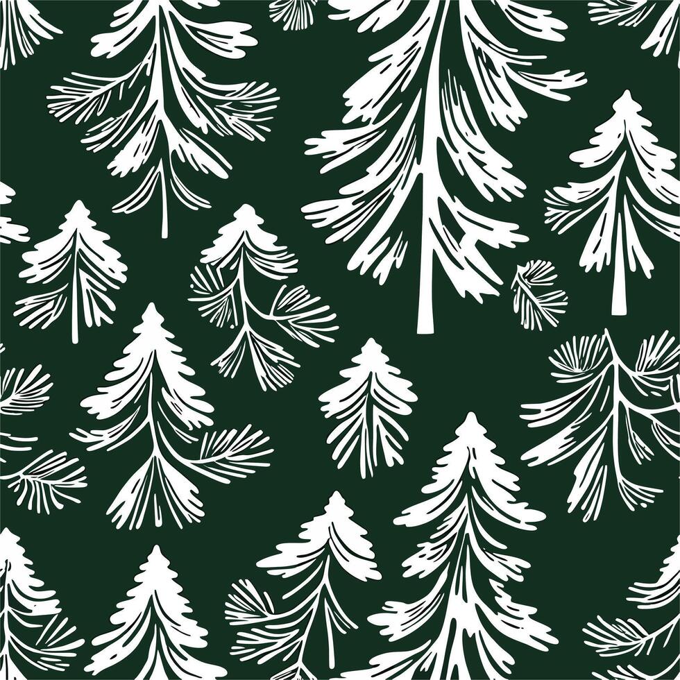 Elegant White Pine Tree Forest Winter Seamless Pattern Design vector