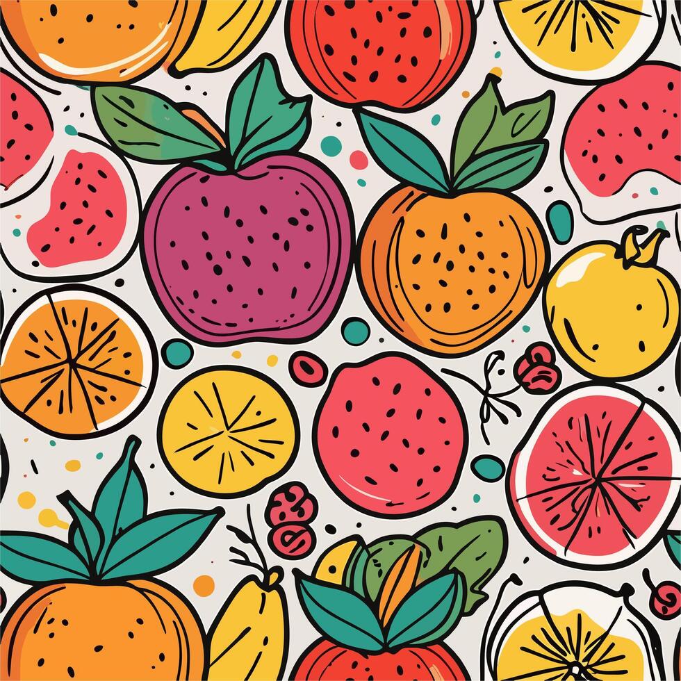 Vibrant Fruit Pattern Design featuring Apples Oranges Figs Pomegranates and Bananas vector