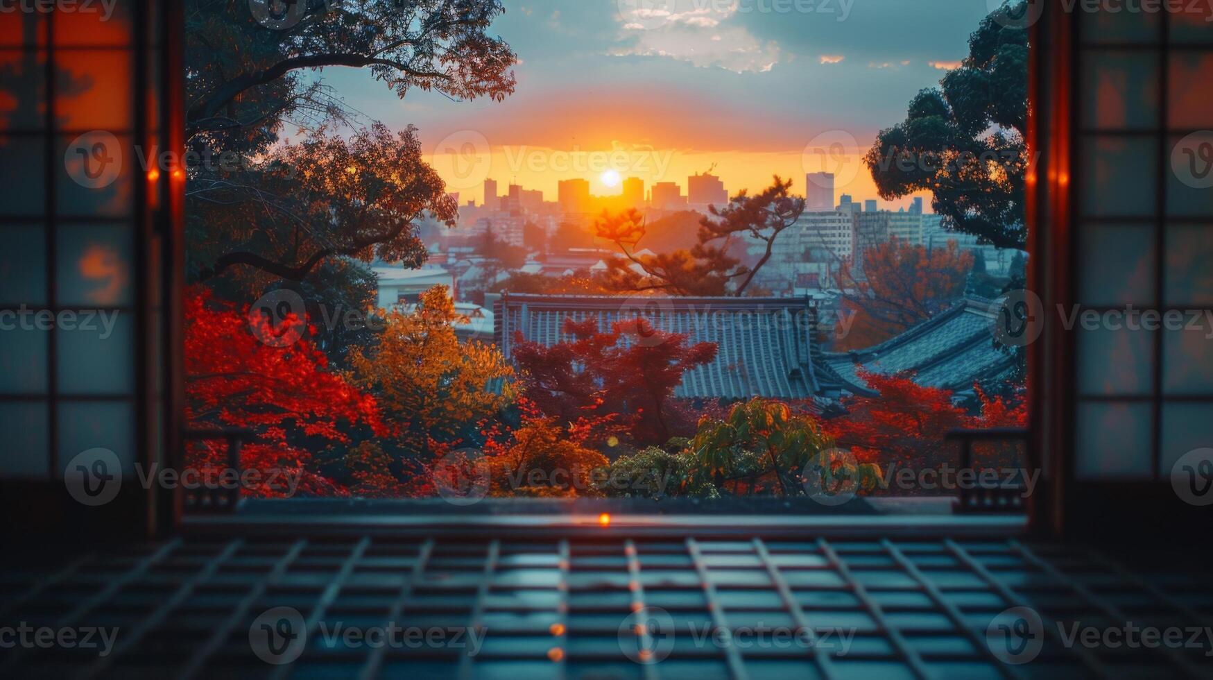 view from the window of Japan. Soft backlight over window photo