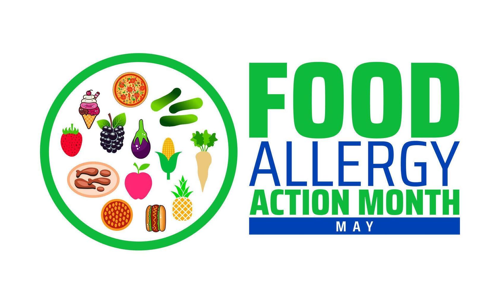 food allergy action month background banner or poster design template. observed every year in May. Holiday concept. Use to any Template, card, poster, placard, template. vector