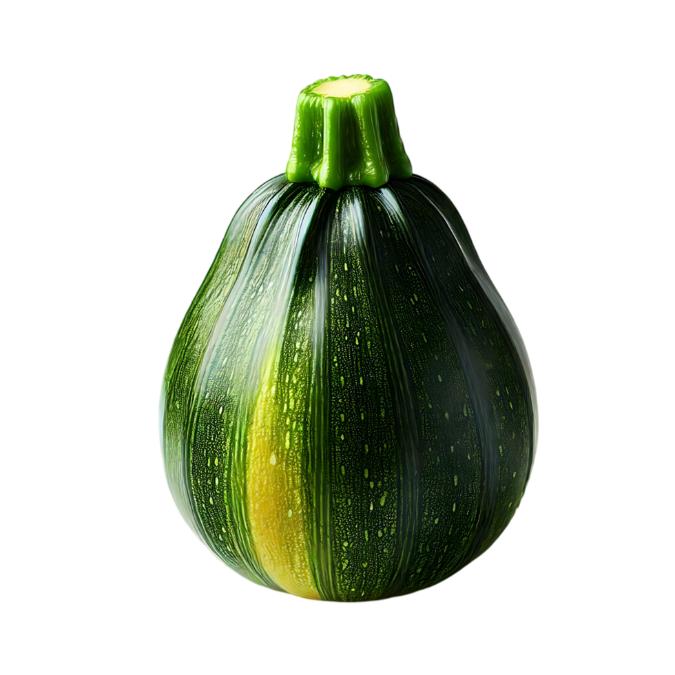 Smooth green zucchini with yellow stripes and ridged top png