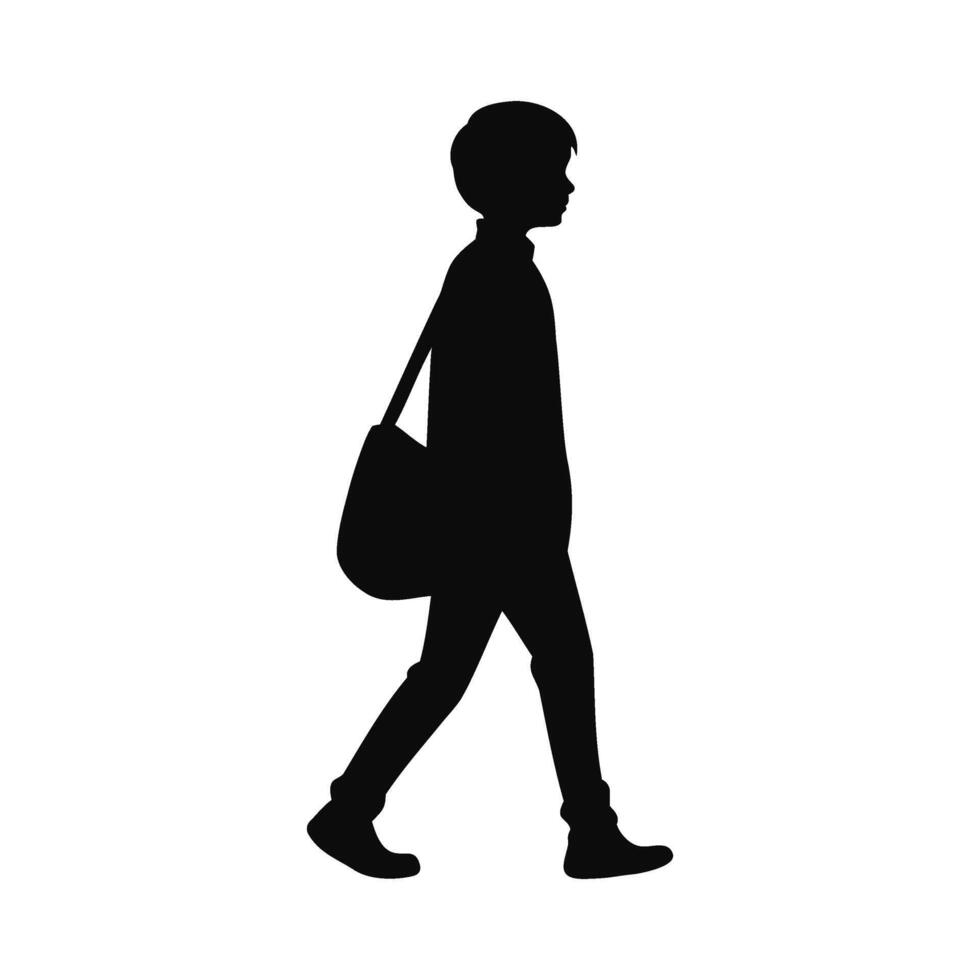 Silhouette of a Walking Boy with a Shoulder Bag Illustration vector