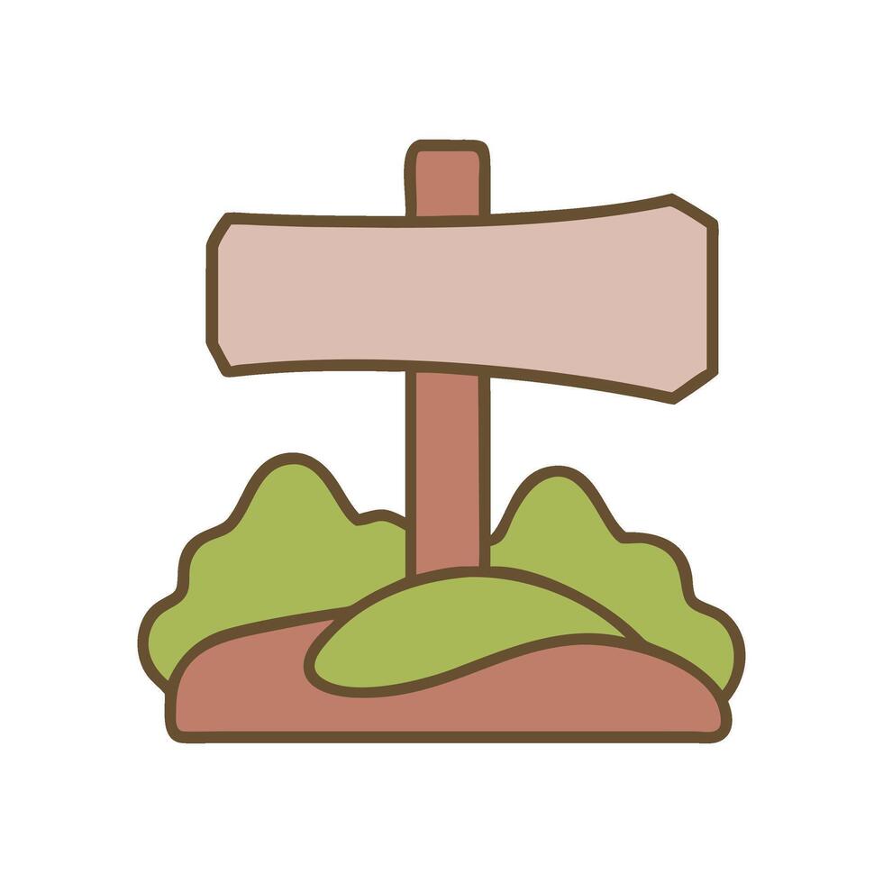 Rustic Wooden Signpost with Green Bushes and Grass Cartoon Illustration vector