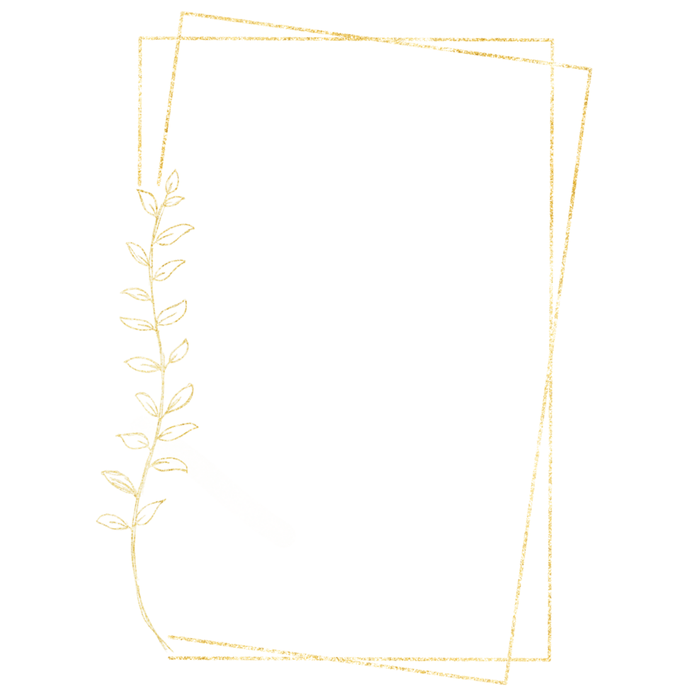 Glittery golden rectangle frame with a leafy branch png