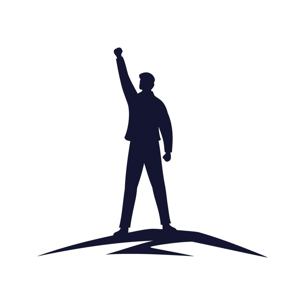 Successful Man Raising Fist on Peak Silhouette Illustration vector