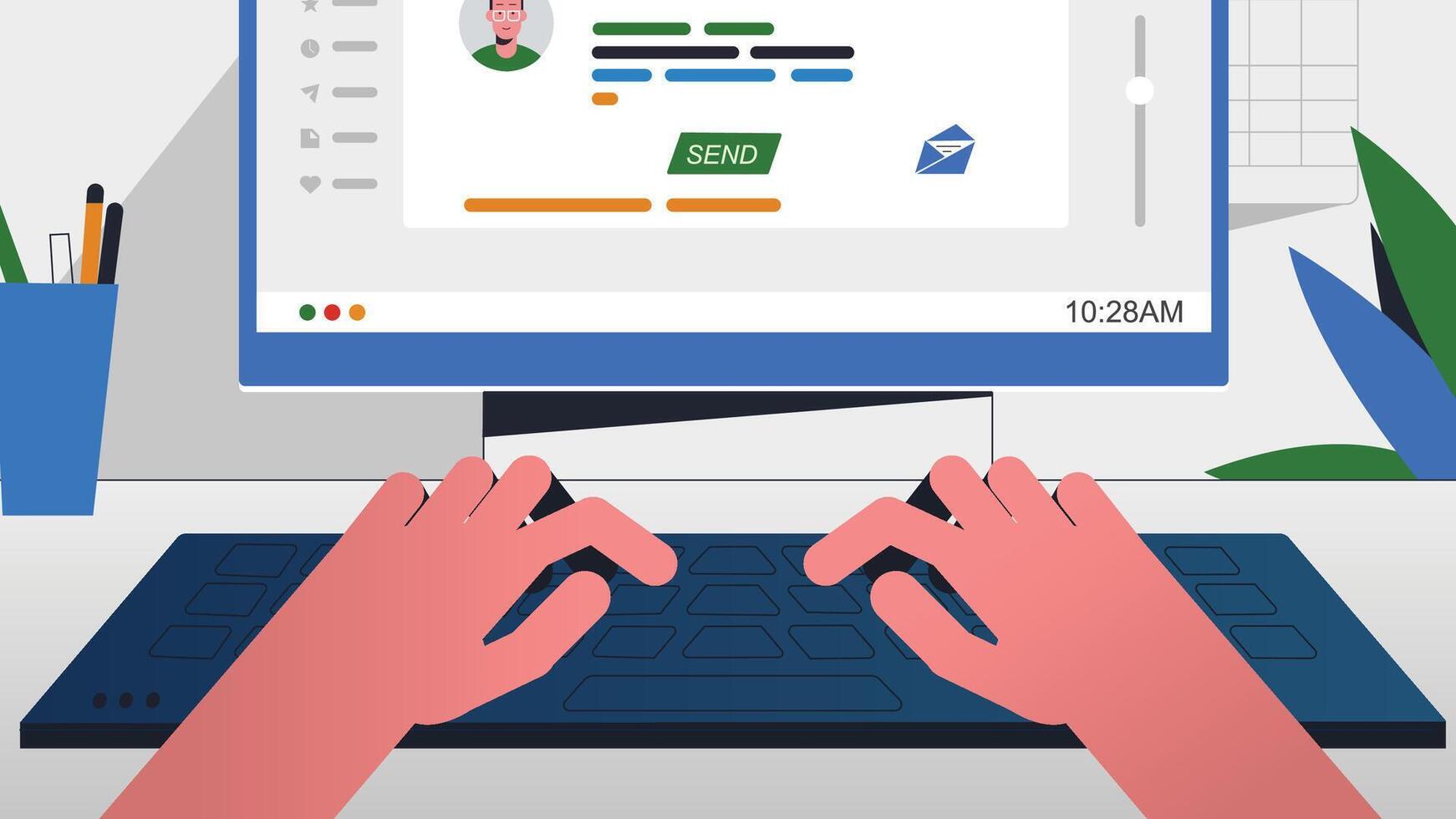 Hands Typing on Laptop Displaying vector