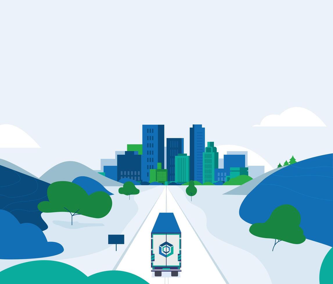 Flat city street landscape with skyscrapers vector