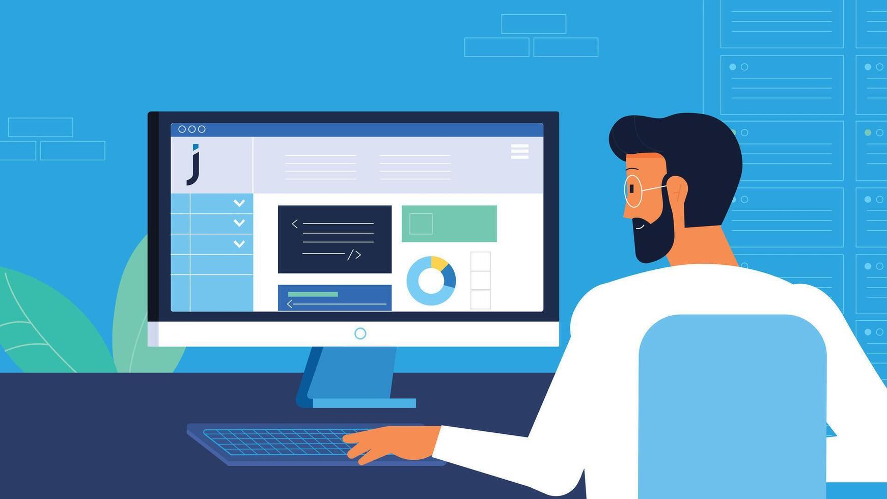 Freelancer with PC at home vector