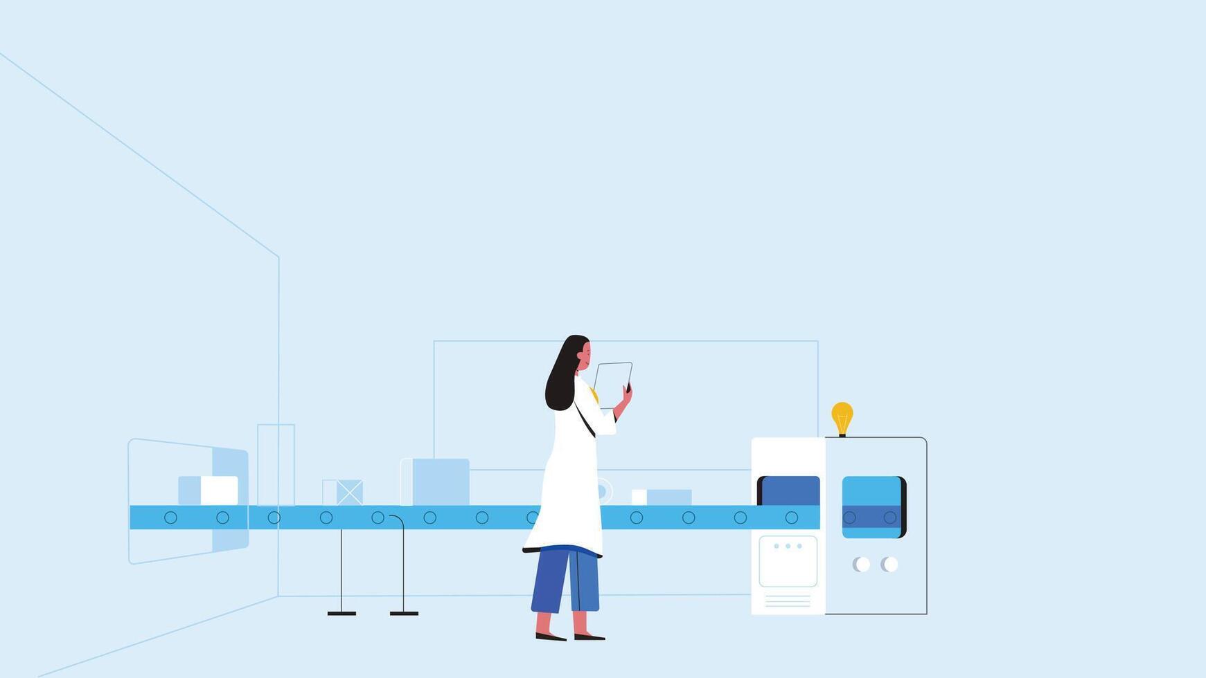 Automatic production line with boxes with automatic machine vector
