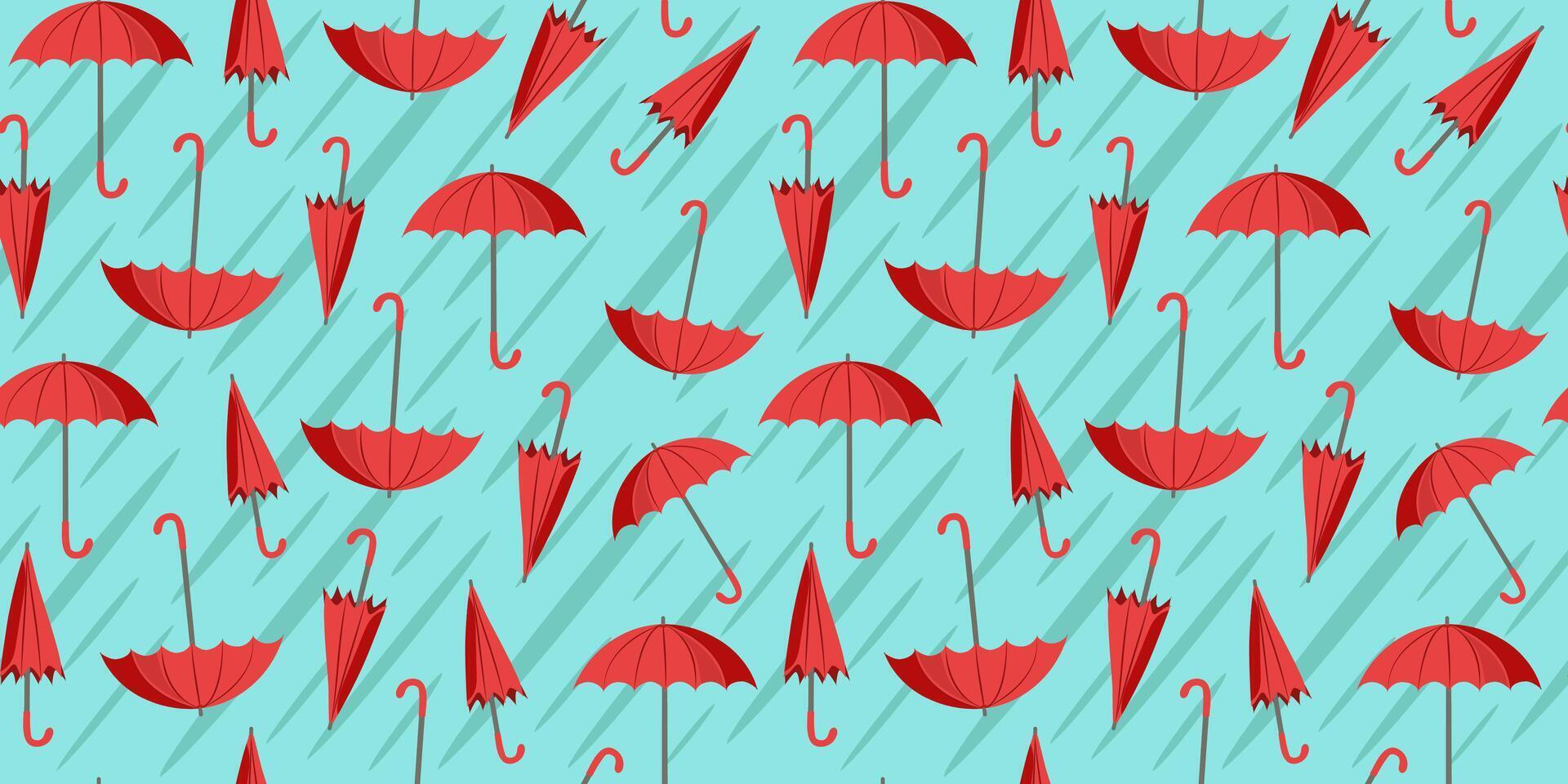 Pattern umbrellas. Bright red umbrella. Rainy season. Rainy weather. Seamless background. vector
