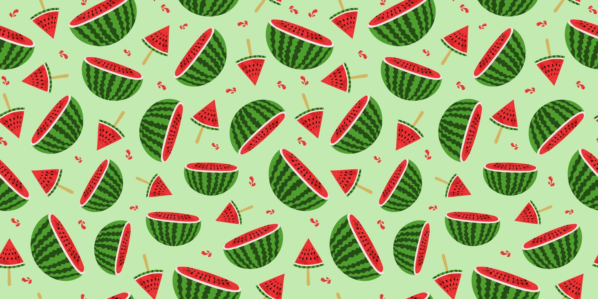 Watermelon slice, pattern. Juicy fruit, summer food. Seamless background. National Watermelon Day. vector