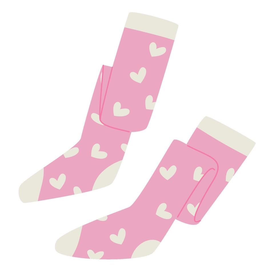 Pink romantic socks with a heart pattern. vector