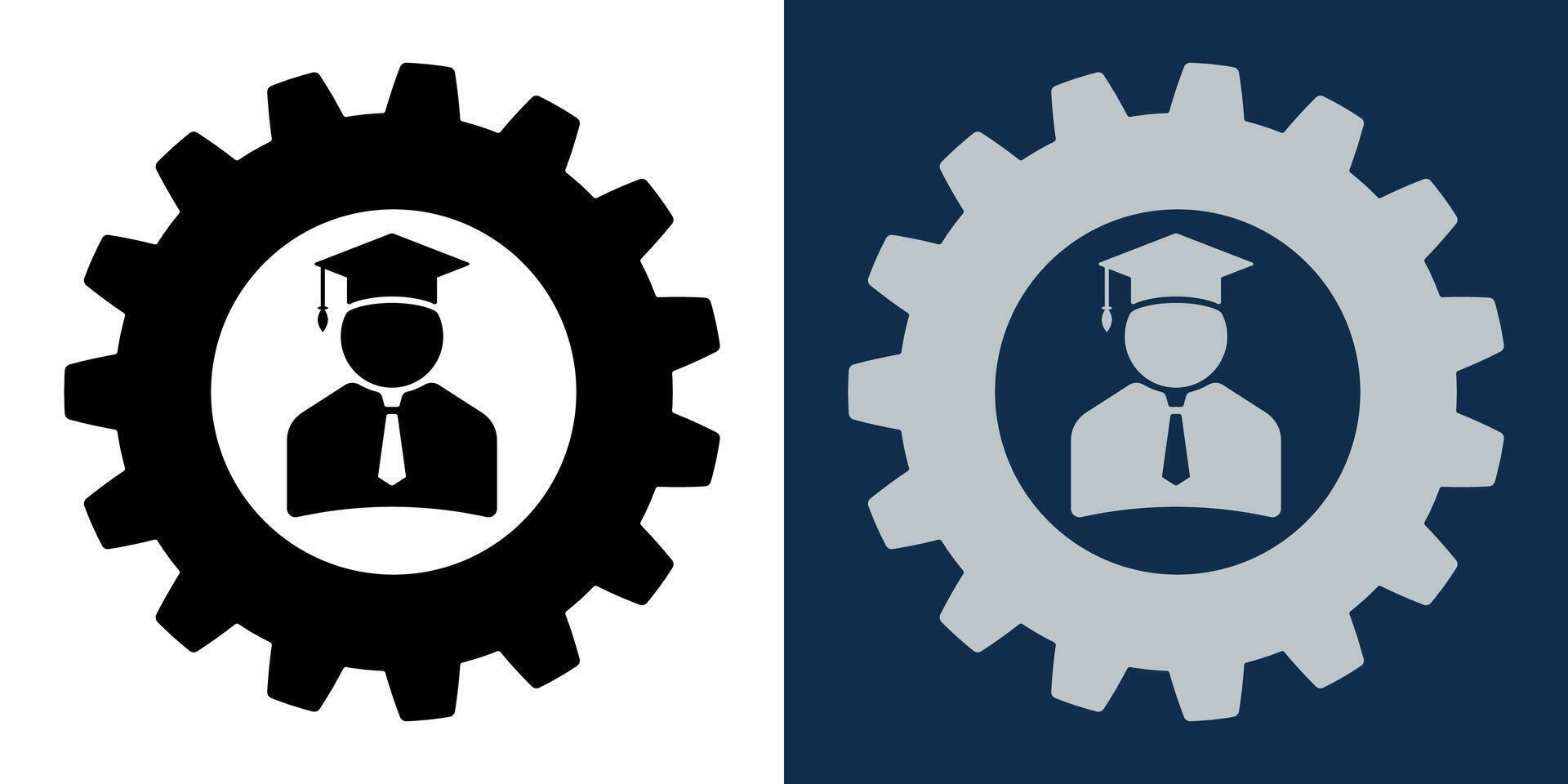educación engranaje icono con graduado avatar. académico administración ajustes símbolo. estudiante administración ui elemento, en línea aprendizaje plataforma icono en plano estilo para web, aplicación, y software interfaces vector