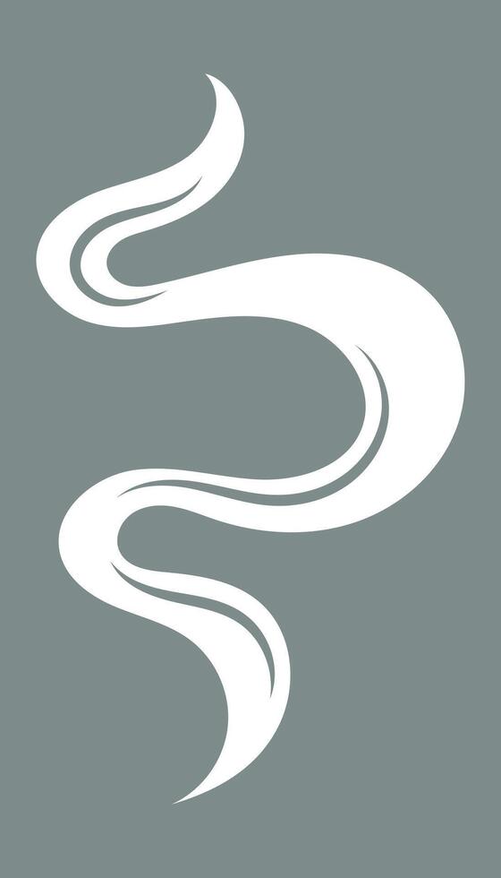 Abstract white smoke swirl resembling tea steam or perfume aroma on gray background. Elegant vapor shape for spa, fragrance, or tea-related design. Minimal artistic decoration element. vector