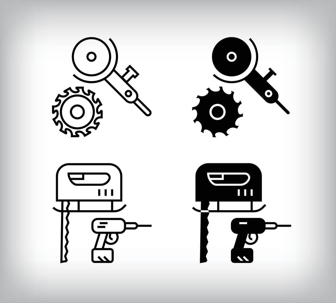 Saw cutting and cutter tool icon design. Simple linear and flat construction icon set. vector