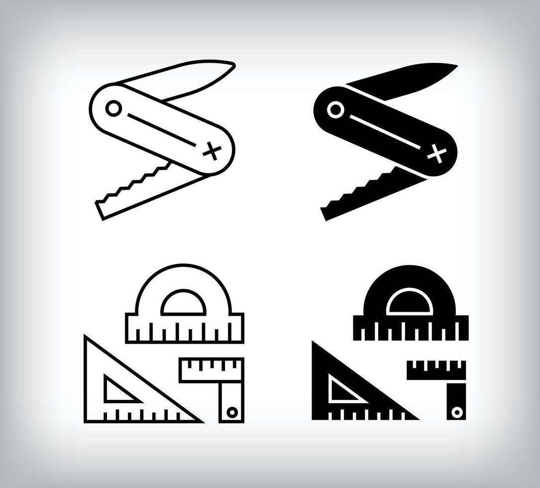 Cutting saw and ruler icon design. Simple linear and flat construction icon set. vector