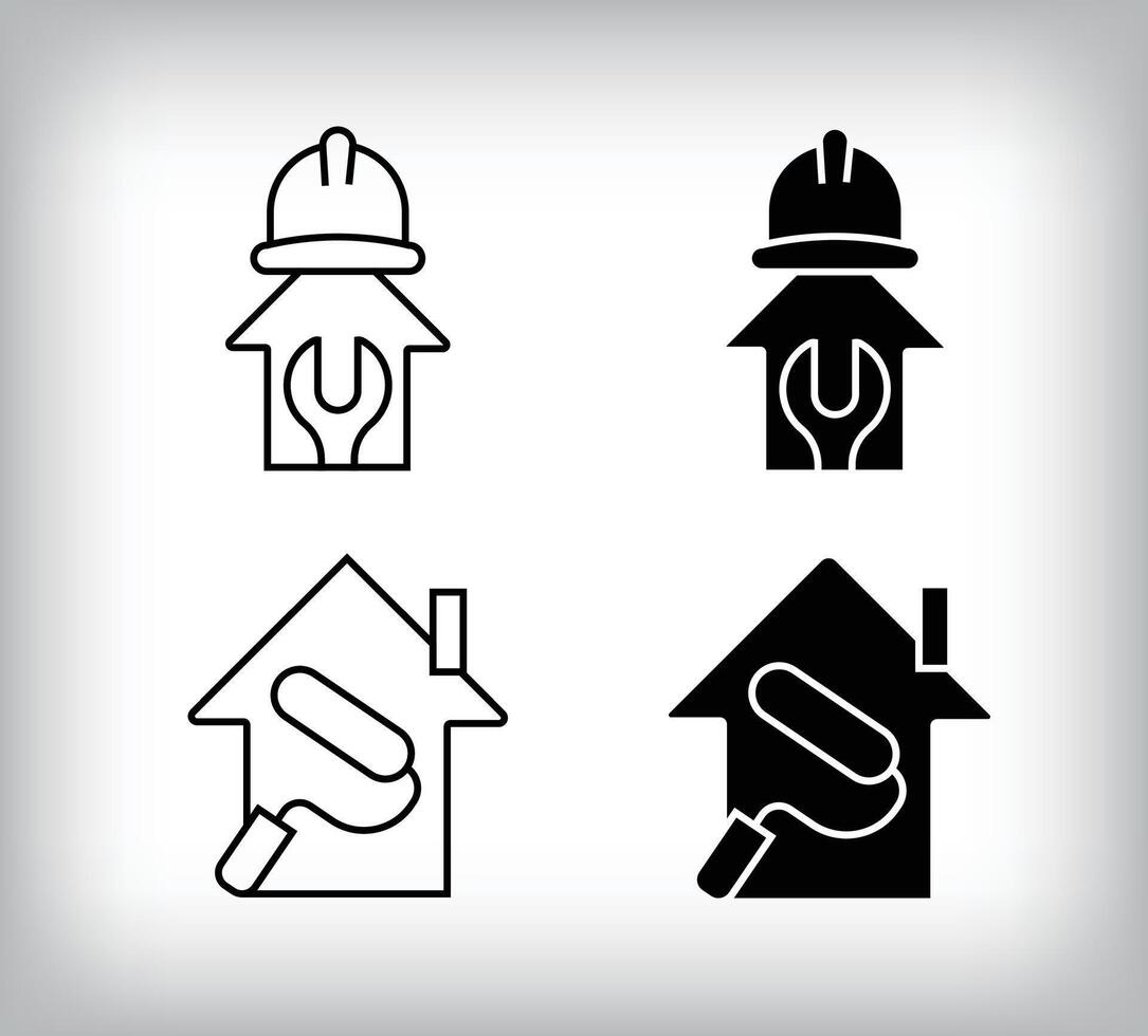 House painting and repair icon design. Simple linear and flat construction icon set. vector