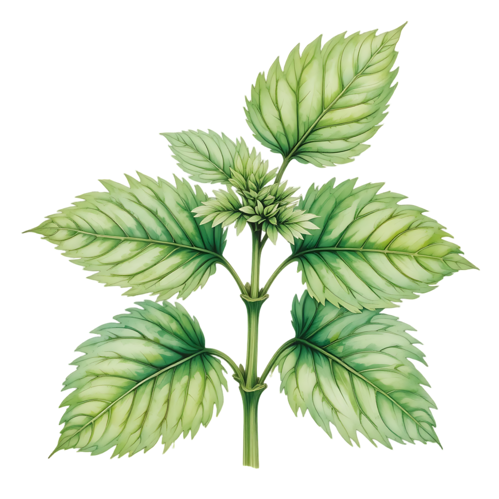 Drawing of Herb Plant with Green Leaves on Transparent Background png