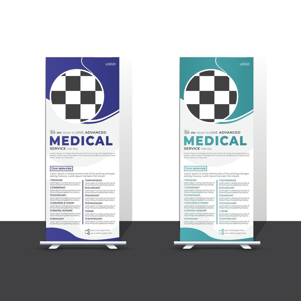 Modern Medical Healthcare X Roll Up Banner Design Template with beautiful shapes and gradient color vector