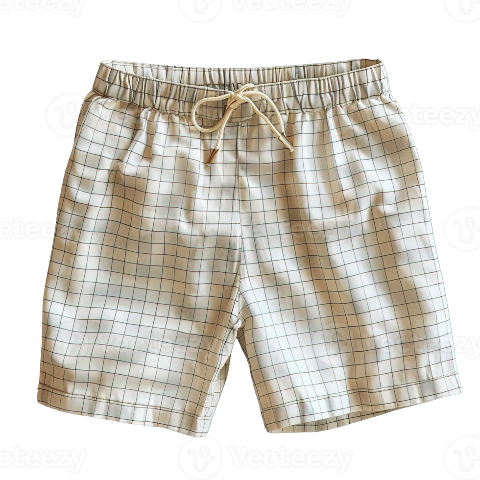 Lightweight Cotton Blend Men's Lounge Shorts Featuring Classic Window Pane Pattern Isolated on Transparent Background png