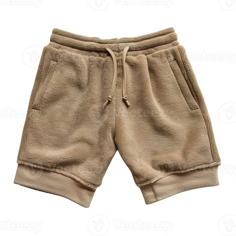 Fuzzy and Warm Sleep Shorts Made of Plush Fleece Fabric with Adjustable Drawstrings and Pockets Isolated on Transparent Background png
