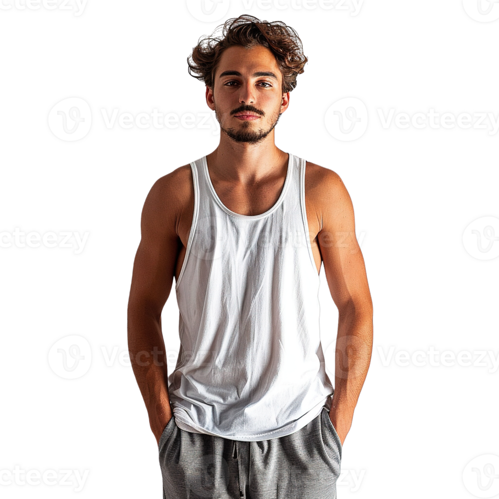 Model Poses of Men in Comfortable Cotton Tank Tops Isolated on Transparent Background png