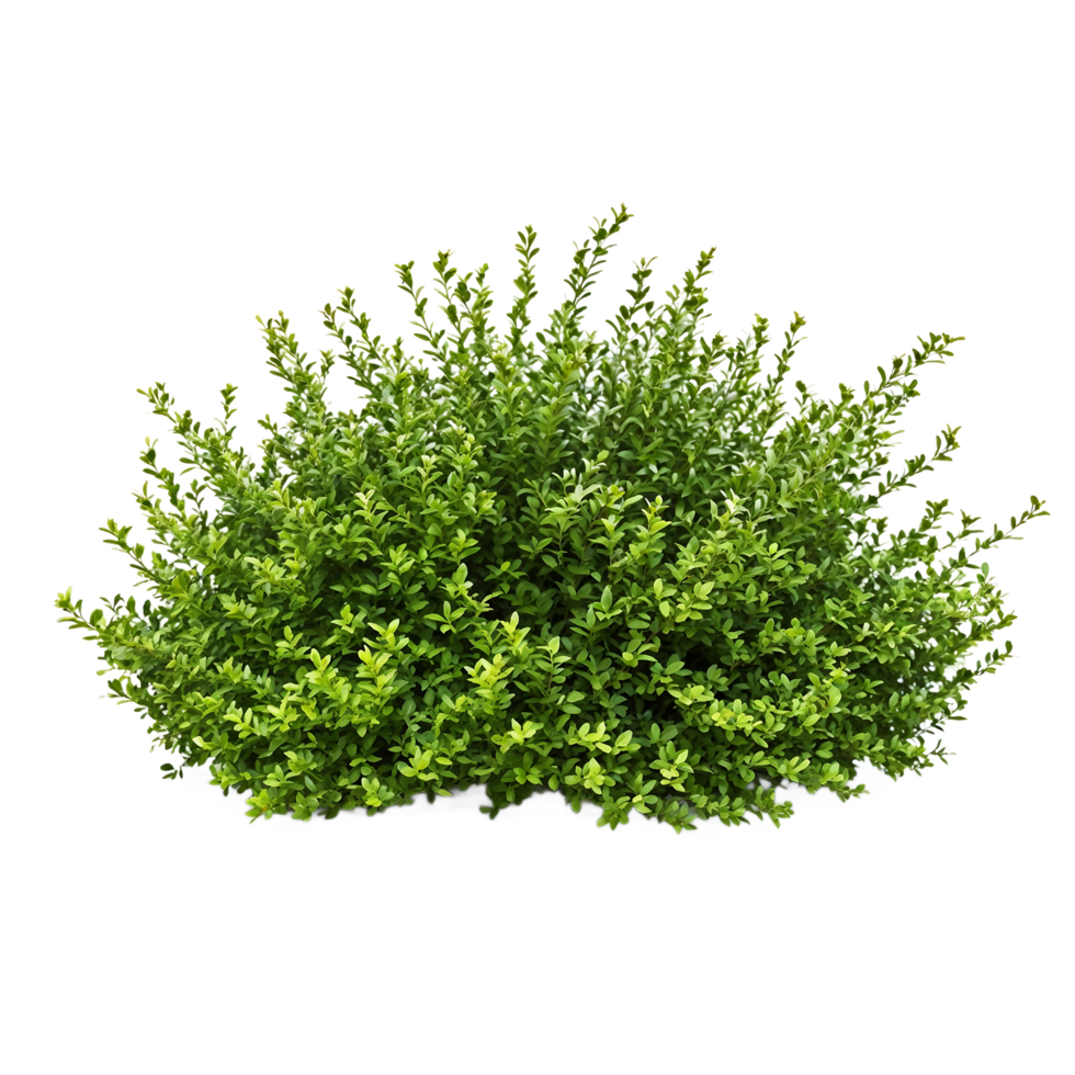 Isolated round green bush with dense foliage on transparent background, perfect for landscape design visualization, garden planning, and architectural renderings png