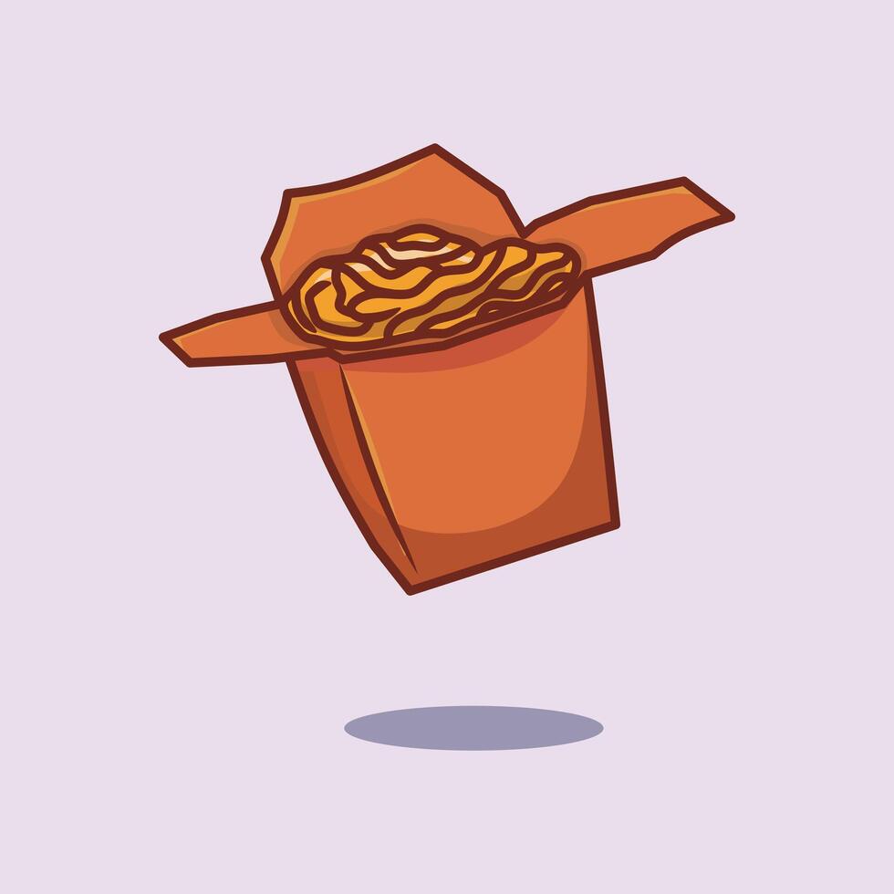 illustration of noodle dish served in a takeaway box, inspired by Asian street food style. Cute street food design. vector