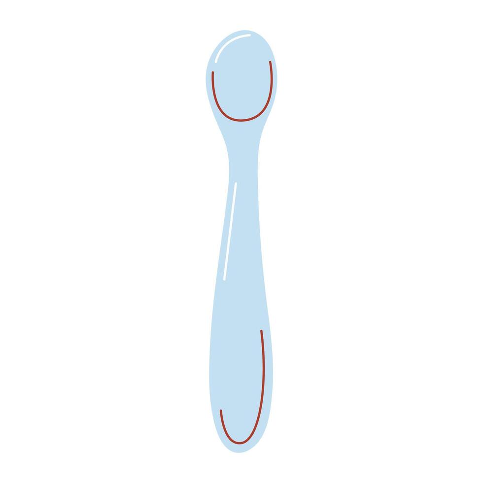 Soft silicone baby spoon flat hand drawn illustration. Safe for first feeding. Gentle design for infant, toddler. Perfect for baby food concepts, healthcare, products. Isolated background vector