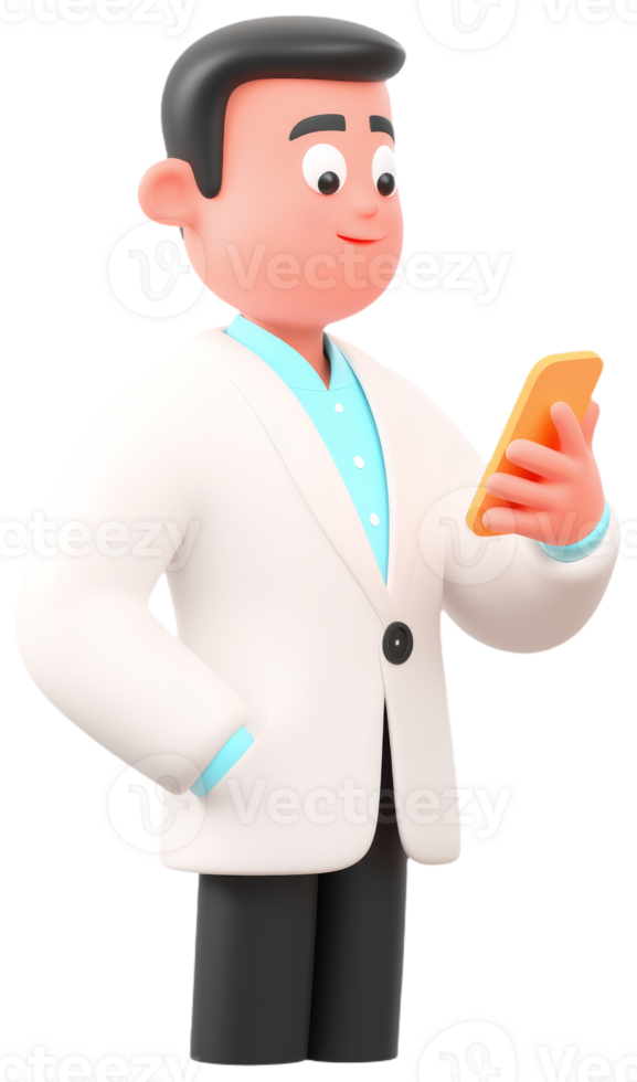 Doctor Man Using Smartphone in Stylish White Coat png