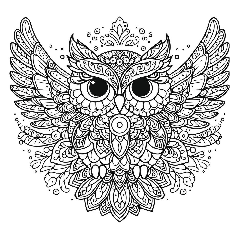 Intricate Zentangle Style Owl Illustration with Open Wings vector
