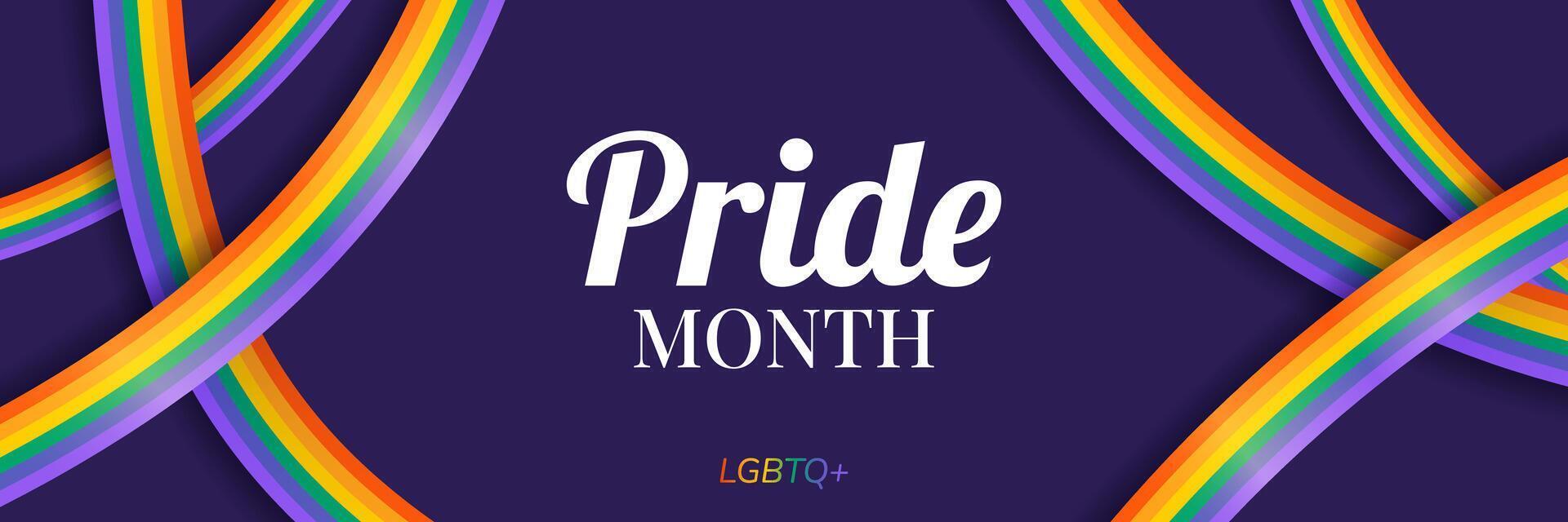 Happy Pride Month. Horizontal festive template for social media posts, banners, backgrounds. LGBTQIA. Simple background with rainbow stripes for festival parades, parties, and events. vector