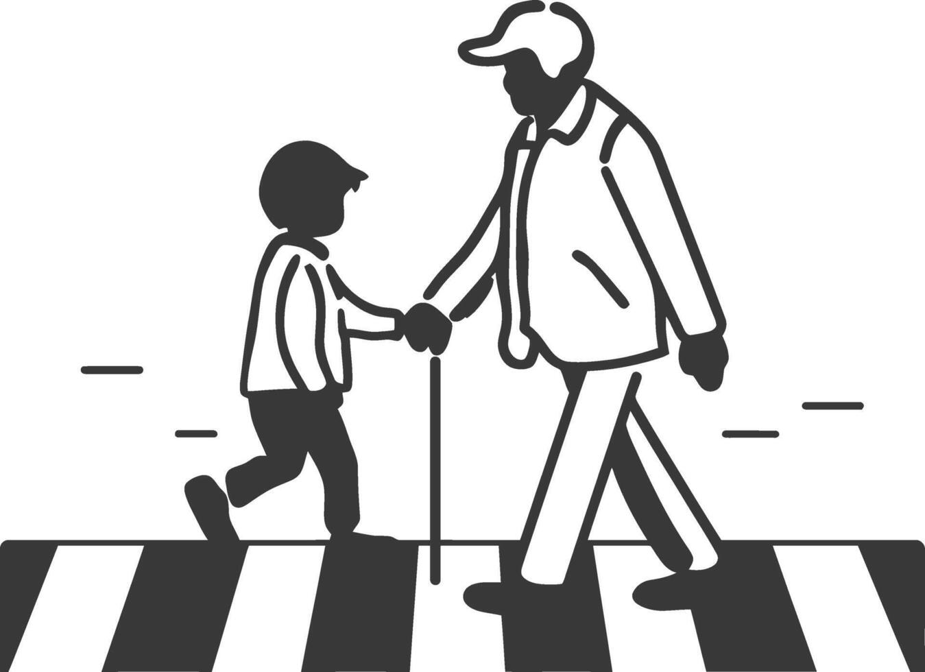 An illustration of a man and child crossing the street vector