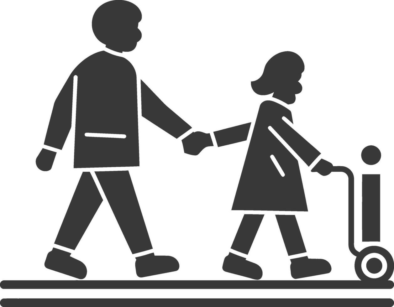 A man and a child walking with a scooter vector