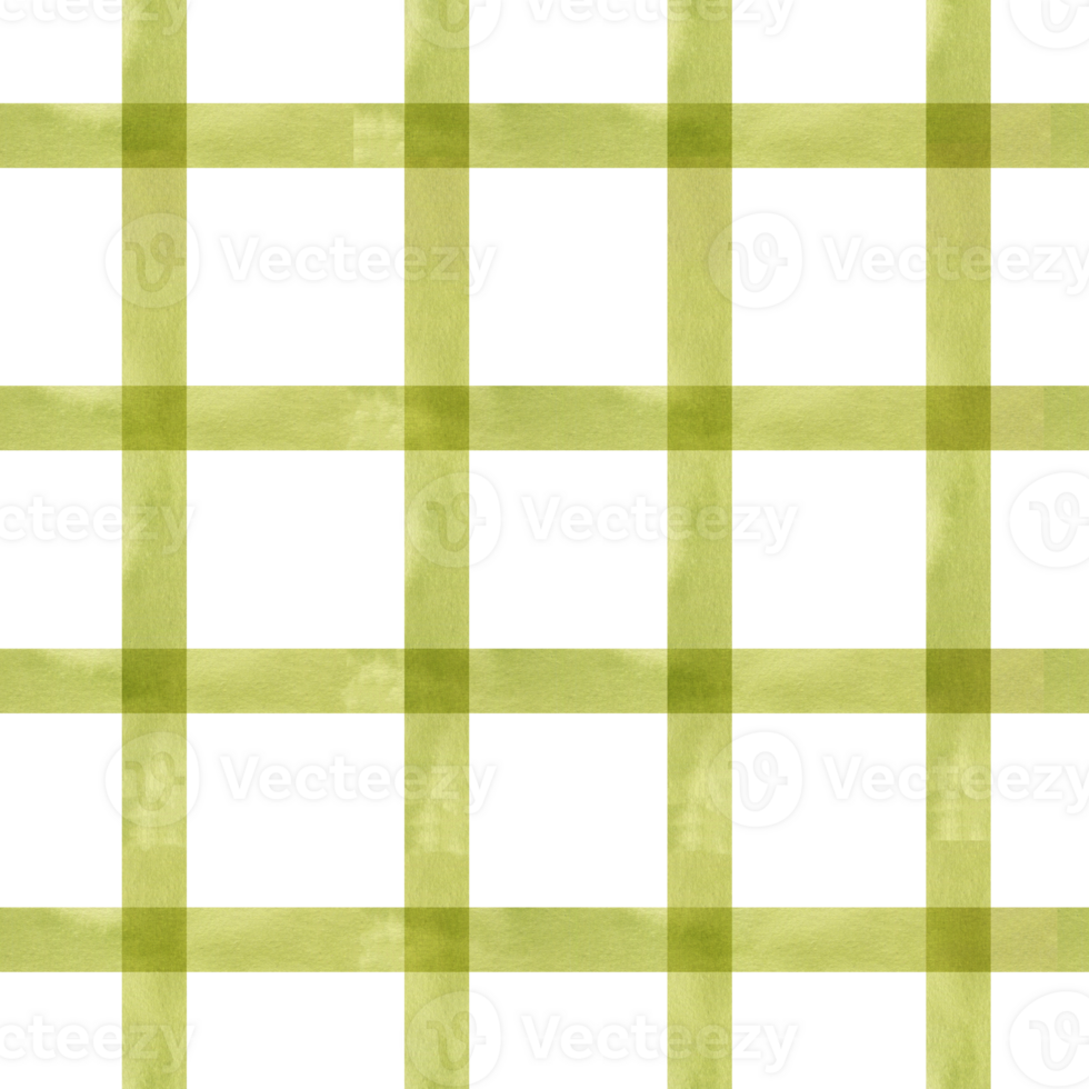 Pastel green plaid watercolor seamless pattern. Hand drawn checkered background with olive colored lines, geometric Scottish repeated clipart, geometric painting for wallpaper, packing design png