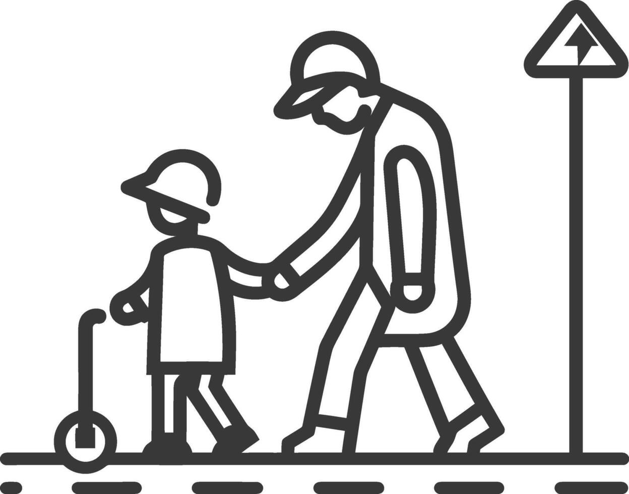 A man and child walking along a sidewalk vector