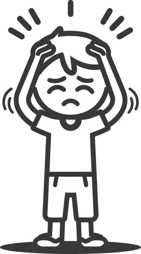 A boy is holding his head in his hands vector