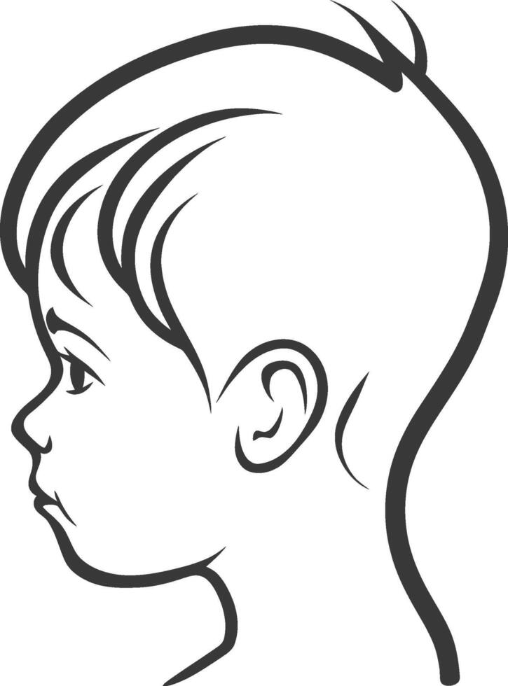 A black and white drawing of a child's head vector