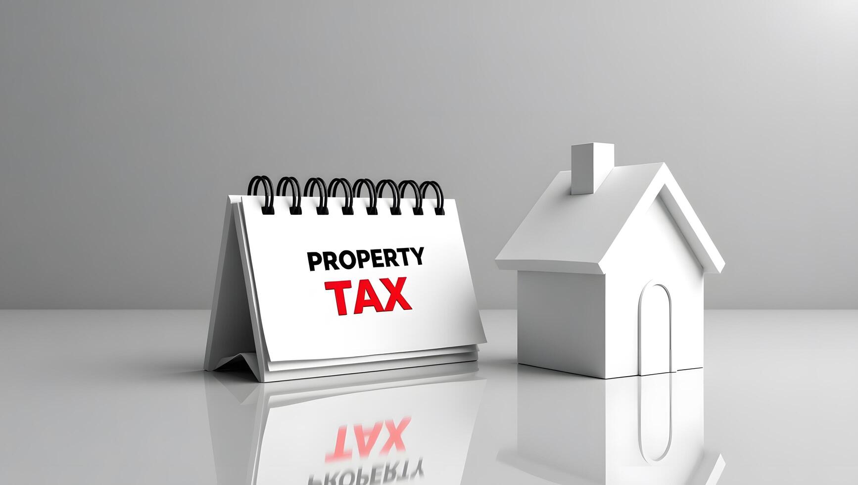 Property Tax Concept with Calendar and White House Model on Reflective Surface photo