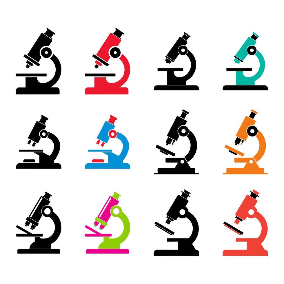 Microscope icons arranged on a white background. vector