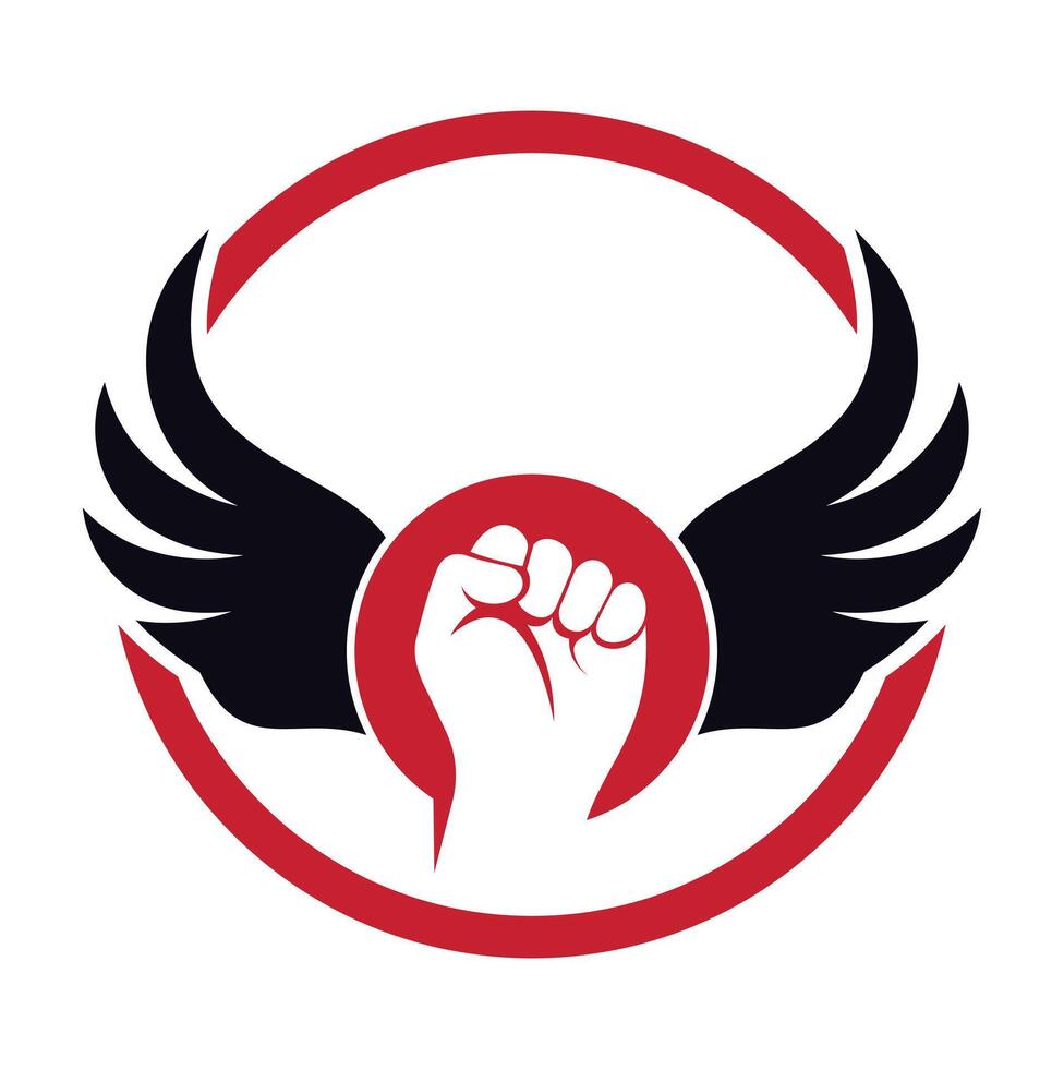 Wing fist logo design Strong fist of a muscular man illustration. vector