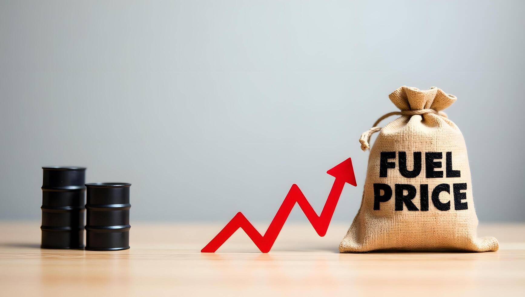 Fuel Price Increase Concept with Oil Barrels and Upward Arrow photo