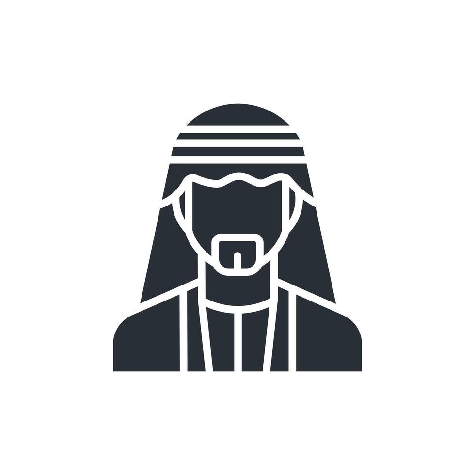 Portrait of arab muslim man flat icon. Man wearing keffiyeh vector
