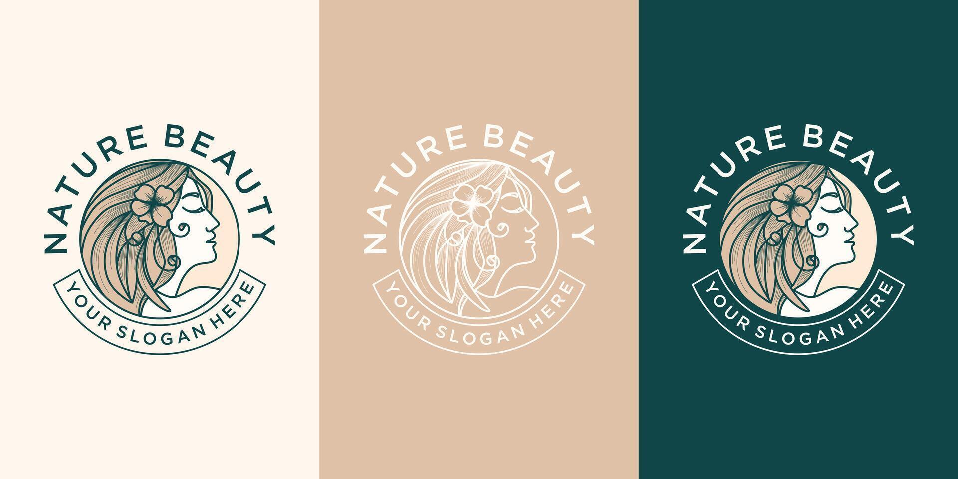 set of beauty logo with line art vector